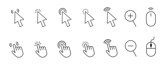 Fototapete - computer mouse cursor icon set with arrows, hand pointers, click effects, and loading symbols. perfe