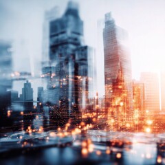 Poster - Double Exposure Hologram Technology Theme in Urban Cityscape