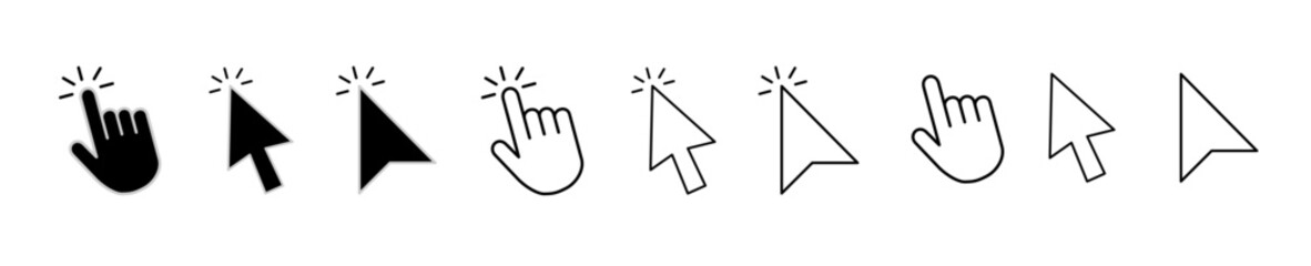 Fototapete - computer mouse cursor icon set with arrows, hand pointers, click effects, and loading symbols. perfe