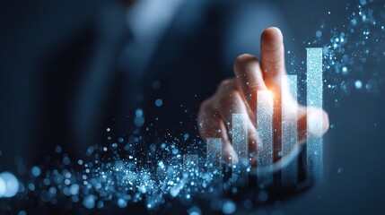 Poster - Businessman Hand Pointing at Illuminated Bar Chart Growth Concept