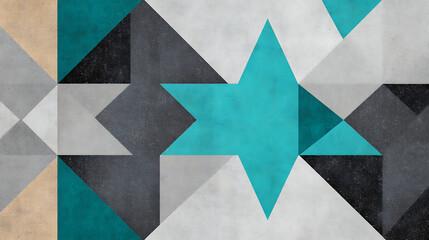 Poster - Abstract Geometric Star Pattern Teal Grey and Black