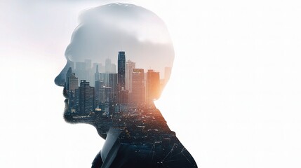 Poster - Creative Double Exposure Profile of Businessman with Cityscape