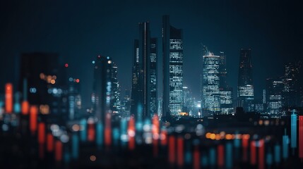 Poster - City Skyline at Night with Financial Dashboards Illuminated