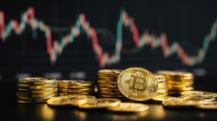 Poster - Golden Coins Symbols for Cryptocurrency Investment with Graph Trends