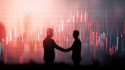 Poster - Men Shaking Hands with Forex Graph Overlay in Double Exposure Style