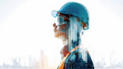Poster - Engineer in Hard Hat with Future Buildings in Background