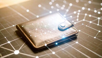 Poster - modern smartphone device with holographic digital network connections and glowing light effects on a