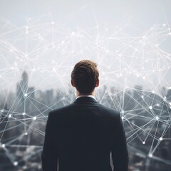 Poster - Businessperson Communicating in a Networked Cityscape Environment