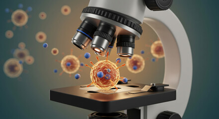 Poster - Microscope Unveiling Virus Cellular Research 3D Render Detailed Closeup