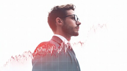Poster - Businessman in Suit with Digital Forex Chart Overlay and Profile View
