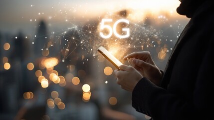 Poster - Executive Using Smartphone with Glowing 5G Network Connection