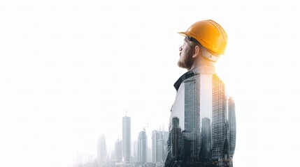Poster - Engineer in Helmet Overlooking Urban Construction Site