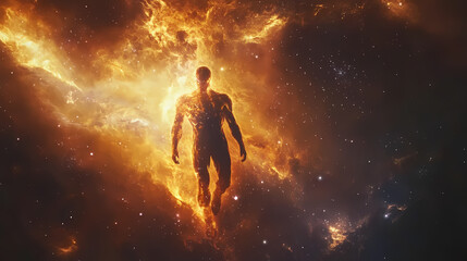 Wall Mural - Cosmic titan: a celestial being forged in nebula fire and stellar glory. Stellar Forge. Illustration
