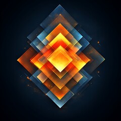 Poster - Abstract geometric design with layered, glowing squares in vibrant orange, red, and blue tones