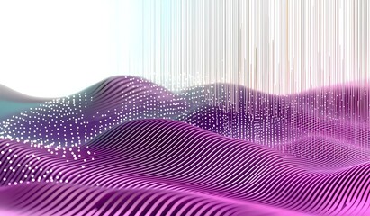 Poster - abstract digital wave landscape with glowing particles and lines in purple and pink gradient colors 