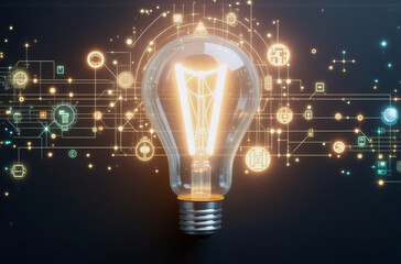 Poster - glowing lightbulb illuminates against a dark backdrop, surrounded by a network of interconnected dig