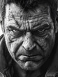 © NNS Studio - Portrait of a Mature Man: Intense, Gritty Close-Up in Black and White Capturing Emotion and Strength