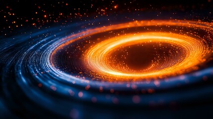 Aufkleber - glowing orange and blue spiral of light particles creating dynamic swirl effect against dark backgro