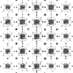 Poster - Monochrome geometric floral pattern.  Repeating design with stylized starburst motifs on white background