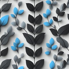 Poster - Elegant 3D paper leaf pattern, black, grey, and blue on white