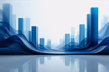 Aufkleber - Abstract blue bars of varying heights rise from wave-like formations against a bright backdrop.  Modern and sleek, this image suggests data visualization or a futuristic cityscape.