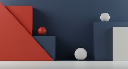 Poster - Geometric Shapes Background with Spheres and Cubes