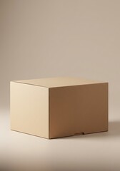 Poster - Square Box Packaging on Beige Background for Product Presentation