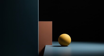 Poster - Geometric Shapes Still Life Yellow Sphere on Blue Surface
