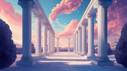 Wall Mural - Digital pillars: a futuristic vision of classic architecture. Cosmic Pillar. Illustration