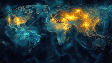 Poster - Stylized digital map showing key international ports and cargo throughput