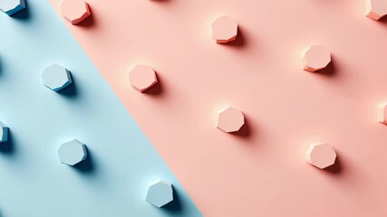 Poster - Textured geometric shapes on pastel pink and blue backdrop, perfect for modern decor, branding, abstract backgrounds, and creative projects