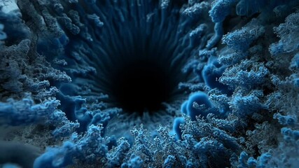 Fototapete - Abstract deep vortex with blue swirling textures and dark center, representing depth, mystery, and movement in artistic digital design