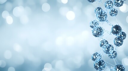 Poster - Microscopic view of virus cells in blue tones floating against defocused background with bokeh lights, scientific medical research concept for healthcare and medicine.