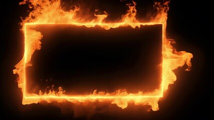 Fototapete - fiery rectangle frame with flickering flames surrounding a transparent center, ideal for artistic ba
