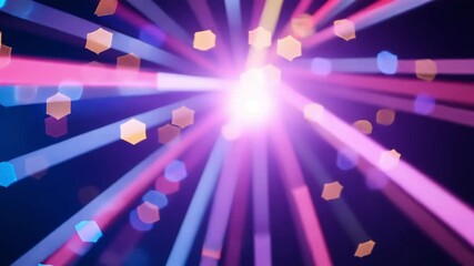 Poster - Colorful light rays and glowing bokeh effects create a vibrant background for celebrations, parties, and festive events in a mesmerizing abstract design.