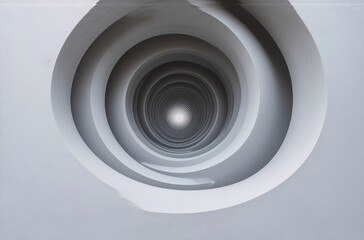 Poster - a captivating perspective looking down a spiraling, circular structure with soft grey gradients crea