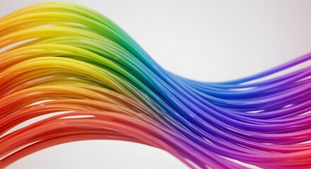 Poster - Wavy rainbow colored cables arranged in a flowing pattern against a white background in a studio shot