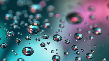 Poster - Colorful Droplets on a Vibrant Background Creating a Dreamy Abstract Scene with Bubbles and Reflections in an Artistic Display of Light and Color