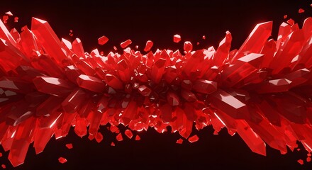Poster - A symmetrical arrangement of sharp red crystals against a dark background with subtle lighting effects