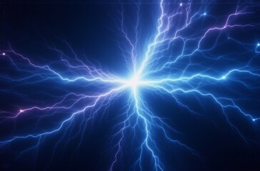 Poster - A mesmerizing display of blue and purple electrical energy explodes from a central point, branching outwards in a radiant pattern against a dark background.  The intricate, glowing tendrils create a c