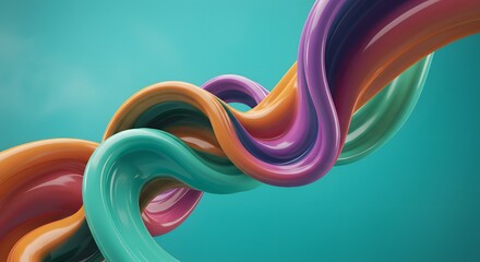 Poster - Abstract glossy multicolored swirls against a teal background creating a dynamic composition