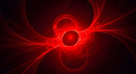 Poster - Abstract red fractal design with a central dark circle and radiating light patterns on black background