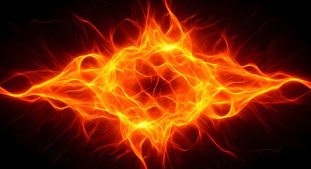 Poster - Abstract orange and yellow fire energy blast on a dark black background with bright light effects
