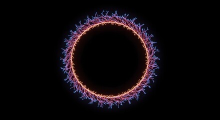 Poster - An abstract glowing circle with radiating lines on a black background creating a portal effect