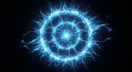 Poster - A striking image of a circular blue energy field with radiating lightning on a black background
