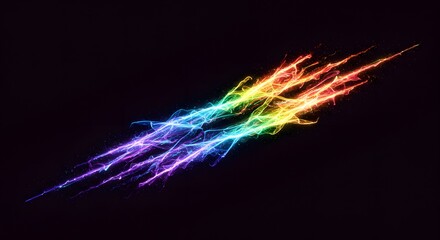Poster - Abstract rainbow colored streaks of light on a dark background creating a dynamic visual effect