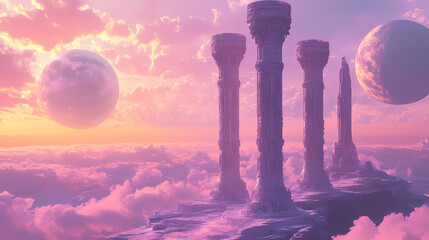 Wall Mural - Abstract futuristic architecture with fractal columns and cosmic horizon, fractals, futuristic, columns. horizon pillar. illustration. Cosmic Pillar. Illustration
