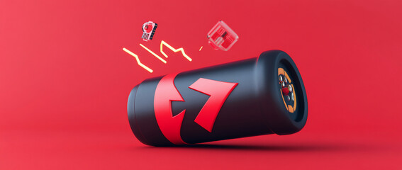 Aufkleber - Red and black energy battery releasing power.