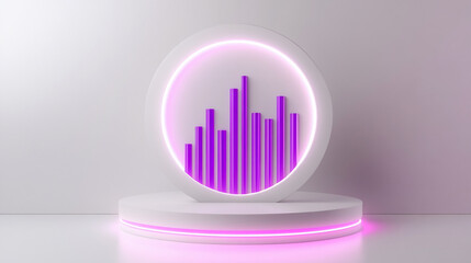 Leinwandbilder - Abstract 3D rendering of purple bar graph inside a glowing circle on a white platform.