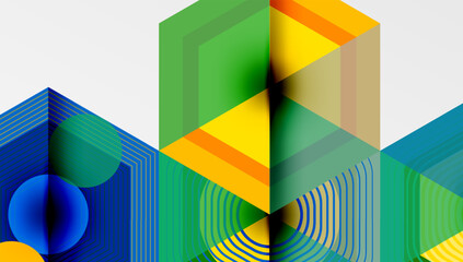 Leinwandbilder - Abstract geometric composition. Overlapping shapes, vibrant colors, dynamic lines create modern visual experience.